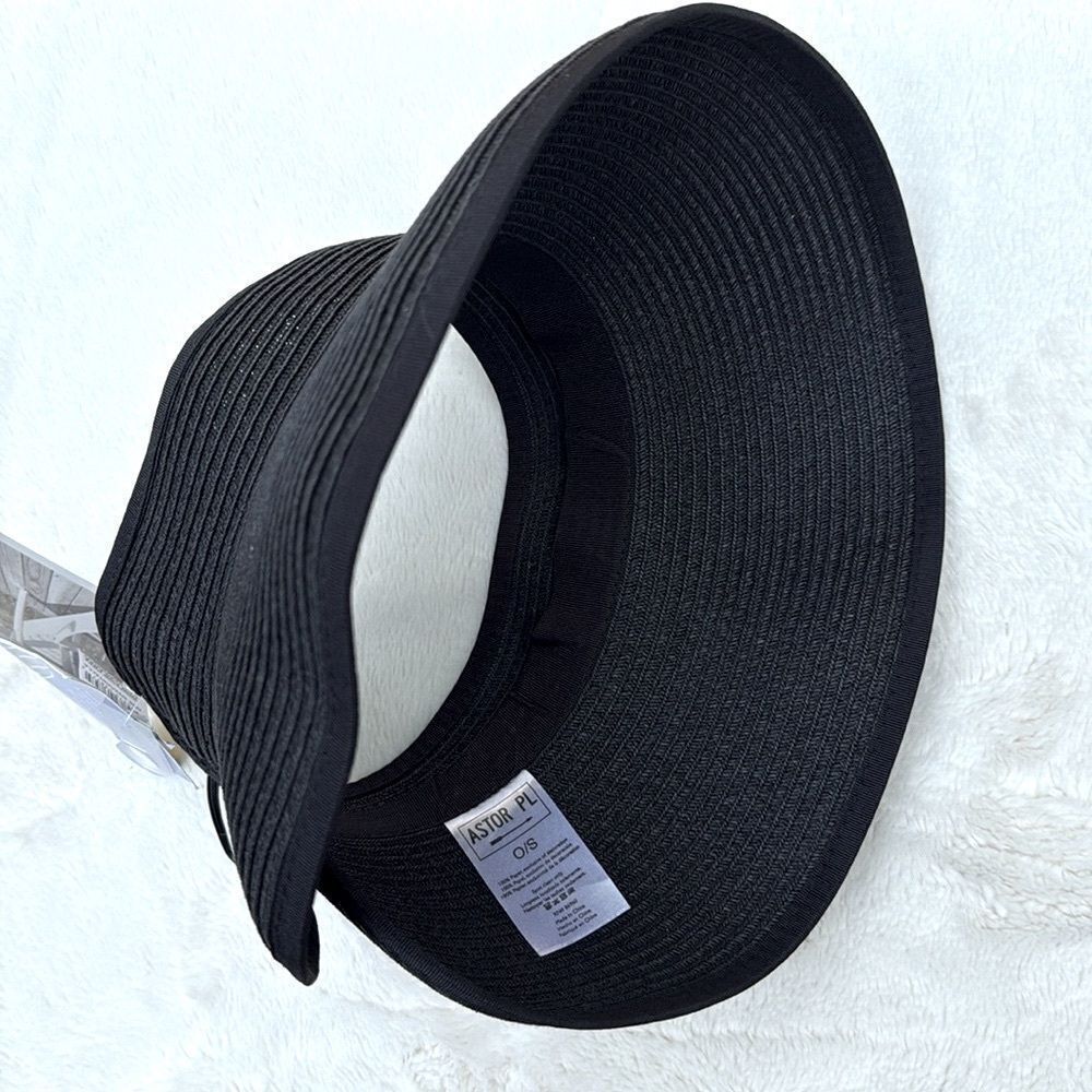 Astor Place Black Woven Packable UPF 50+ Travel Visor Brim Hat NEW